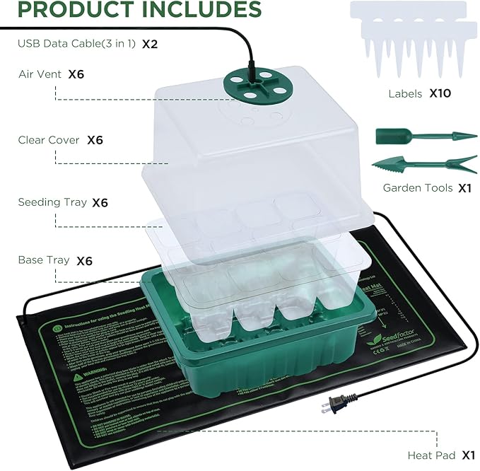 7-Pack Seed Starter Kit with Grow Light (12 Cells per Tray), Plant Germination Trays with Adjustable Humidity Dome Seed Trays Seedling Starter with Base Trays for Germination