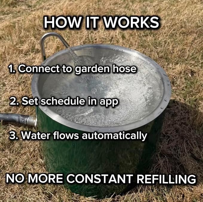 Smart Dog Water Bowl for Outside - Connects to Garden Hose - WiFi App Controlled Timer for Automatic Water Flow - Stainless Steel Outdoor Pet Water Bowl - Large Capacity (Green)