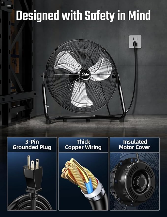 Simple Deluxe 18 Inch 3-Speed High Velocity Heavy Duty Metal Industrial Floor Fans, Black