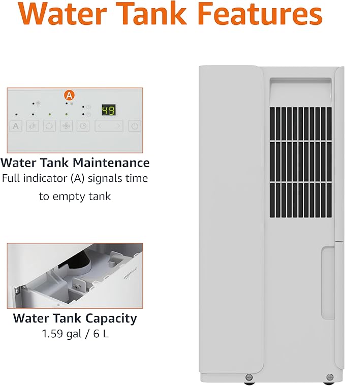Amazon Basics 35-Pint Large Dehumidifier for Home, Humidity Control, Auto-Defrost, Timer, Overflow Protection, for Rooms up to 2500 SFT, White