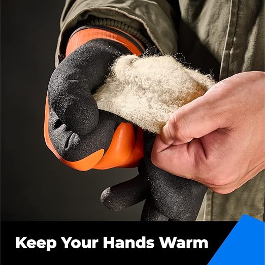 toolant 100% Waterproof Gloves for Men and Women, Winter Work Gloves for Cold Weather, Touchsreen, Thermal Gloves for Fishing, Gardening and Working in Freezer, With Grip, Orange, XX-Large