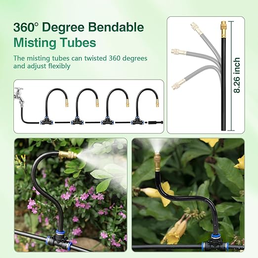 39FT Garden Mister System, Automatic Garden Watering System with 360-degree Bending Dropper Atomizing Copper Nozzle, Drip Irrigation System for Garden, Greenhouse, Yard, Lawn, Plant (12 Spray Nozzles)