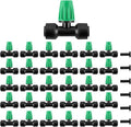 Kalolary 30Pcs Push-to-Fit Drip Irrigation Spray Emitters for 1/4" Tubing,Three-Way Adjustable Atomizing Nozzle Micro Irrigation Dripper Sprinklers with 6PCS End Plugs for Irrigation System(Green)