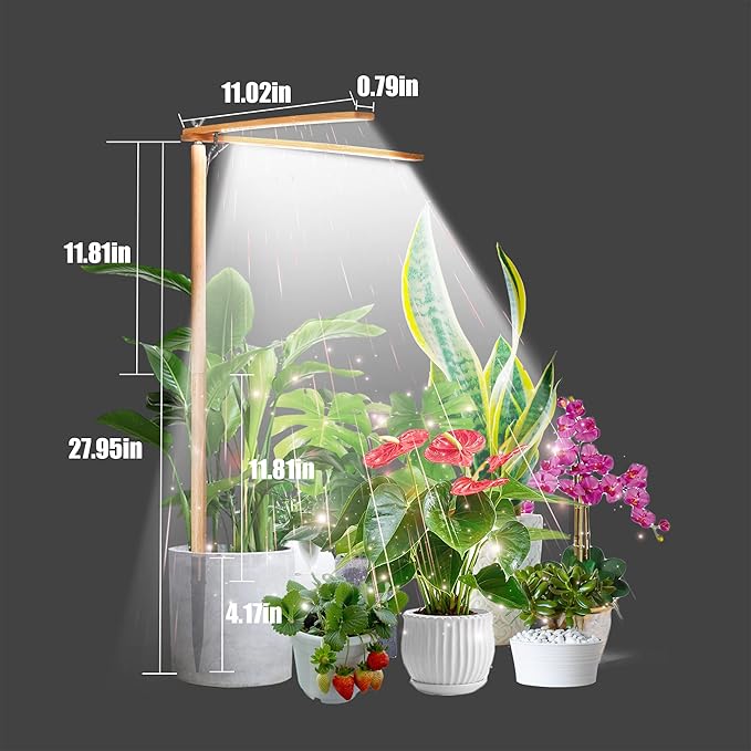 bodkar Wooden Grow Lights for Indoor Plants Full Spectrum, Slim Indoor Plant Growing Light with 6000K White Red LEDs 2-Head (Without Timer/Dimming)