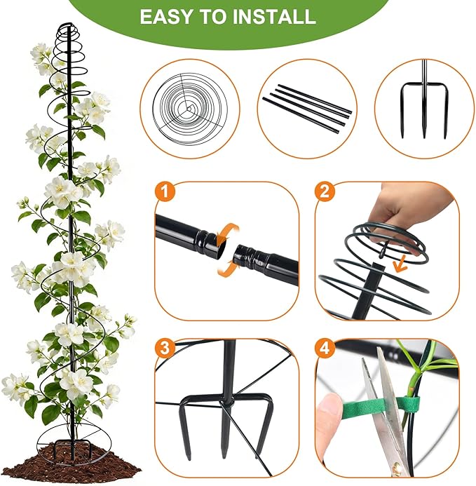 2 Pack Spiral Metal Trellis for Climbing Plants Outdoor, 75" Adjustable Plants Trellis Support Metal Garden Trellis with Center Pole and 3 Pronged, Climbing Plant Grow Cage Stand for Plants Flowers