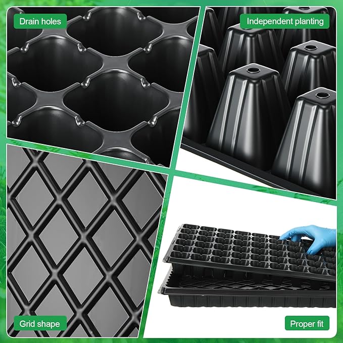 Vesici 60 Pack Seed Starter Trays and 72-Cell Plug Trays Sturdy Plastic Seedling Nursery Bundle for Microgreens, 1020 Tray Germination, Plant Propagation and Seed Starting & Transplanting