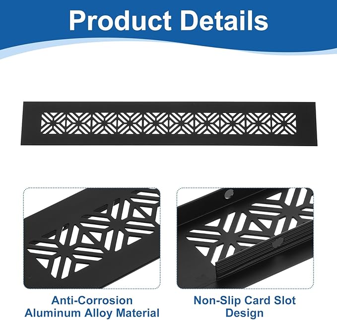 uxcell Aluminum Alloy Air Vents, 300 x 50mm / 11.8 x 2" Rectangle Louvered Ventilation Grille Cover with Mounting Screws for Door Cabinet Wardrobe, Matt Black