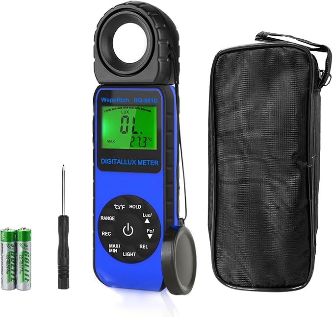 Digital Light Meter WapoRich RQ-881D Illuminance Tester w/Rotatable Sensor 1-400,000 Lux/FC for LED White Light, Plants, Photography, Home & Industrial Use