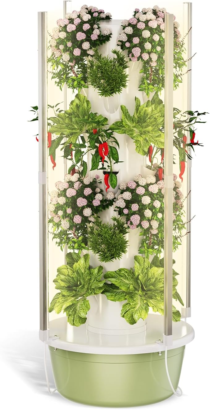 BAOSHISHAN Hydroponics Growing Tower, 7-Layer 28pod Hydroponic Tower with Foldable LED Light, Space-Saving Indoor Vertical Hydroponics Growing System for Vegetable Herb Fruit