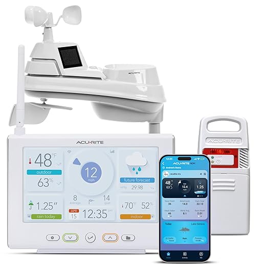 AcuRite Iris Wireless Weather Station with HD Direct-to-Wi-Fi Display, Lightning Sensor, Indoor/Outdoor Temperature and Humidity, Wind Speed/Direction, Rain Gauge, and Barometer (01532M), White