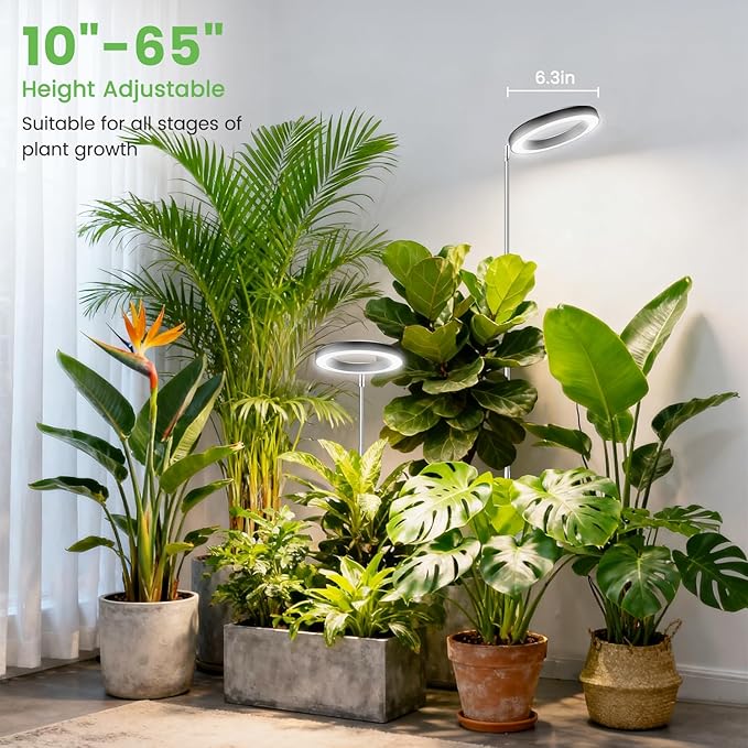 Aokrean Plant Grow Light, 80LED Growing Light Full Spectrum for Indoor Plants, Height Adjustable 10"-65", Auto Timer 6/12/16H, 3 Optional Spectrums, Idea for Large Plant Light, 5V, Black, 1 Pack