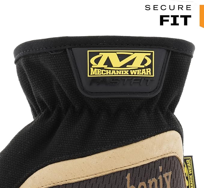 Mechanix Wear Fastfit Leather Gloves - Abrasion Resistant Gloves for Hand Safety - Breathable - Secure Fit - Two-Piece Palm - Machine Washable - Brown/Black - Large