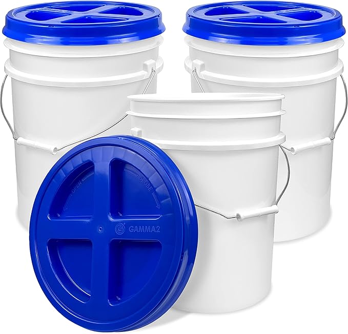 ePackageSupply 5 Gallon Bucket - Food Grade Bucket with Airtight Gamma Seal Screw-On Lid, BPA-Free, Heavy-Duty 90 Mil HDPE Plastic, Bulk Storage, Durable Container, Made in USA, White/Blue, 3 Packs