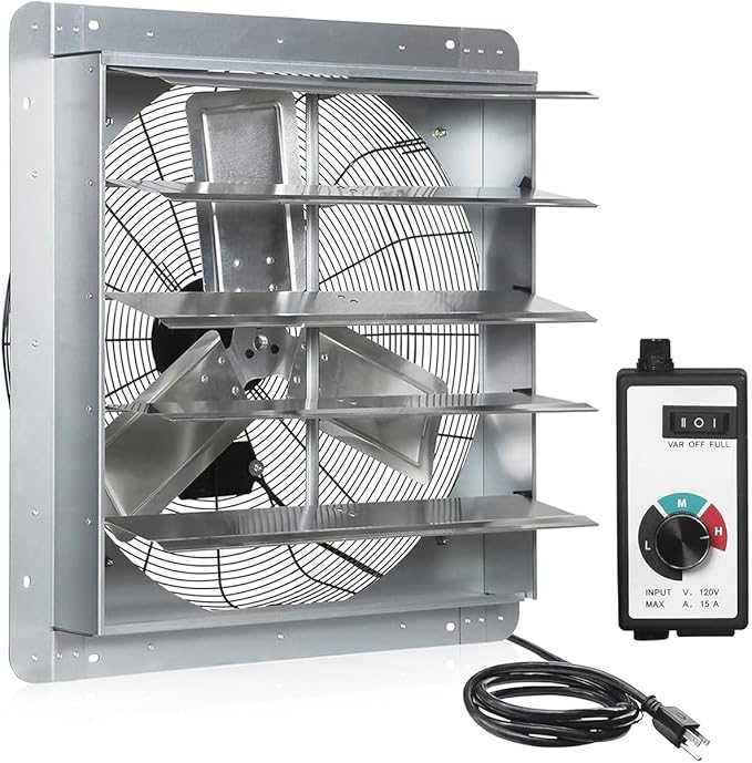 24 Inch Shutter Exhaust Fan, Vent Fan with Power Cord Wall-Mount, High Speed 4200 CFM for Garages, Attic, Shops, Greenhouse