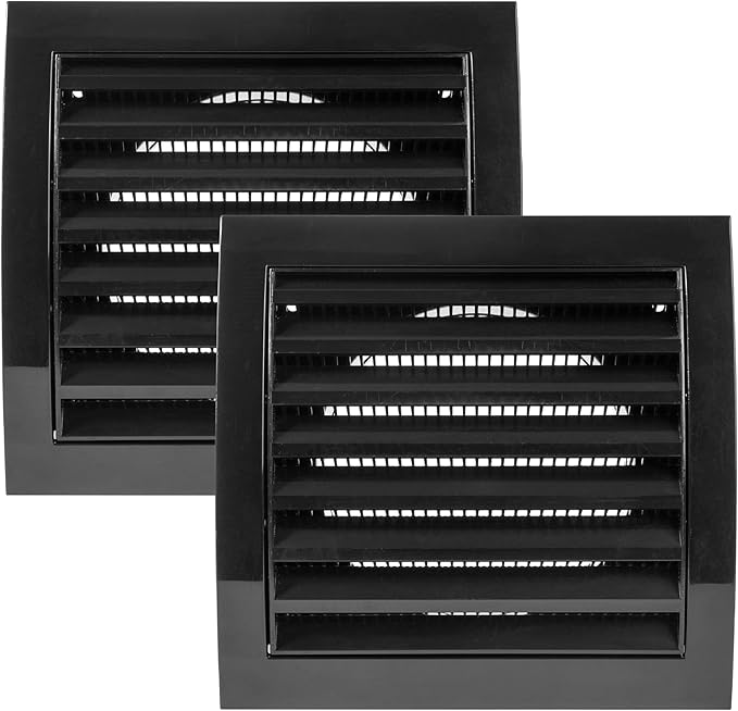 Vent Systems 4'' Inch Black Pack of 2 Air Vent Cover Dryer Vents and Bathroom Exhaust Vents Pipe, Black Louvered Dryer Vent Cover - Exhaust, Supply Air Register Grille with Flange