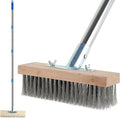 Concrete Scrub Brush - Concrete Brush Wire Broom with 62" Long Handle - Deck Brushes for Scrubbing Heavy Duty Stiff Metal Bristle Floor Scrubber Brushes for Cleaning Moss Grout Garage Patio