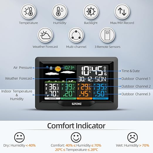 Weather Stations Wireless Indoor Outdoor with Multiple Sensors, 7.5" Color Display Weather Station Indoor Outdoor Thermometer Wireless Weather Forecast Station, Digital Atomic Clock with Backlight