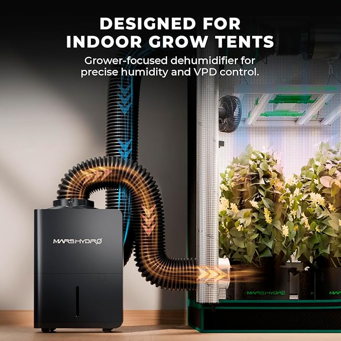 MARS HYDRO 18L/Day (38Pint) Compressor Dehumidifier, with Digital Humidity Control Display, Air Duct, Drain Hose & Washable Filter, Powerful Dehumidification for Grow Tent and Home