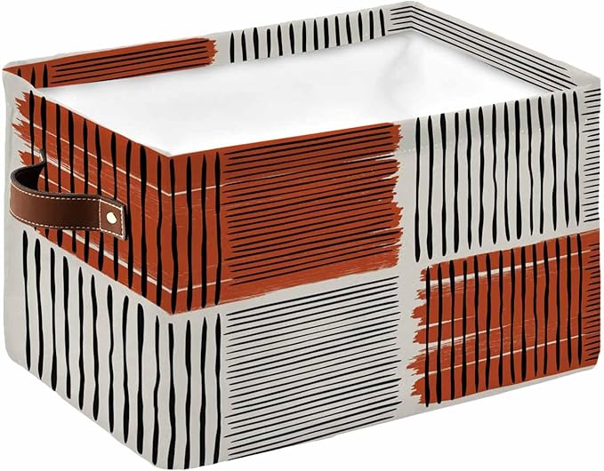 Brown Striped Storage Bins Cubes Waterproof Cloth Storage Basket, Farmhouse Stripes Modern Abstract Art Foldable Storage Bags for Shelf Clothes Storages Organizers with Handles 15x11x9.5 in 1PCS