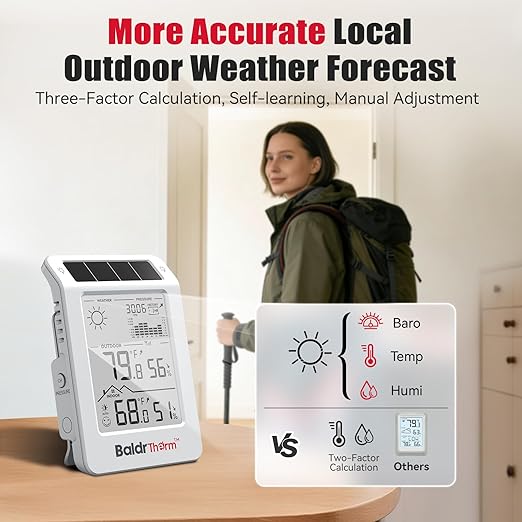 BaldrTherm Wireless Weather Station, Dual-Zone Indoor & Outdoor/Childroom Temp Humidity Monitor, Auto Smart Backlight,Temp/Humidity/Barometric Trend Visualization, White&Orange