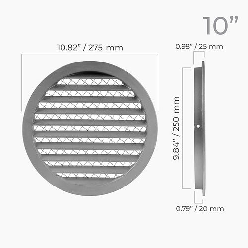 10" Inch Round Aluminum Vent Cover - Air Vent Louver - Soffit Exhaust Vent - Built-in Aluminum Screen - Grill Cover/Dryer Vent Cover for House, Kitchen, Bathroom, Garage, Attic Ventilation