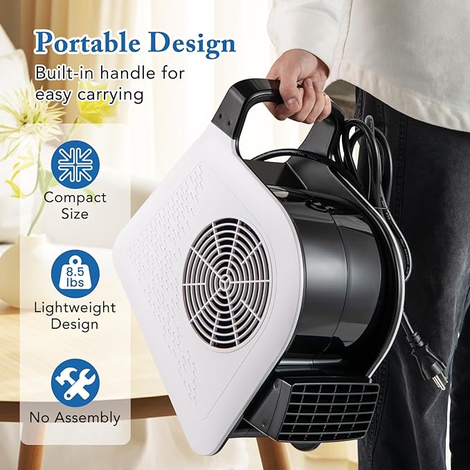 ARLIME High Velocity Blower Fan, Utility Air Mover w/ 3 Speeds & 185° Pivoting Head for Drying Cooling Ventilating, 130W 325CFM Portable Floor Fan w/2 AC Outlets for Home, Garage, Gym, Job Site