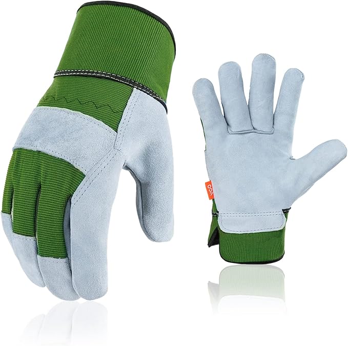 Vgo 1-Pair Safety Leather Work Gloves for Men - Gardening, Rigger, Builder Gloves (Size XL, Green, CB3501)