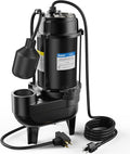 Acquaer Sewage Pump Submersible Water Pump with Automatic Float Switch, for Sump Basin, Residential Sewage, Black, 2'' NPT 1/2 HP 6000 GPH
