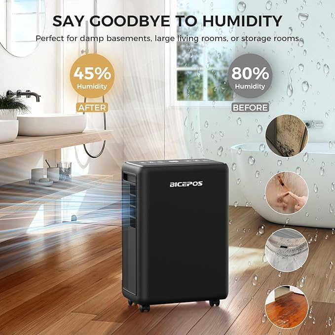 2000 Sq.Ft Dehumidifier for Basement, 30 Pints Dehumidifiers for Home with Drain Hose, 3 Mode, Auto Defrost, Intelligent Humidity Control for Bathroom, Bedroom, Large Room, Laundry, RV, Office