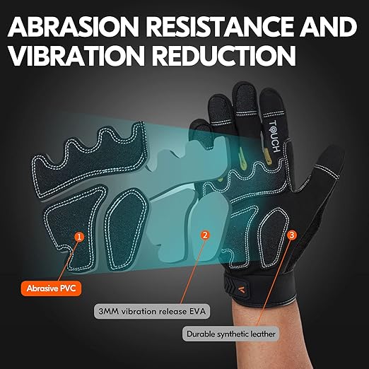 Vgo... 1-Pair Heavy Duty Synthetic Leather Work Gloves, Impact Protection Mechanic Gloves, Rigger Gloves, Vibration Reduction, Touchscreen Capable (Size S, Black, SL8849)