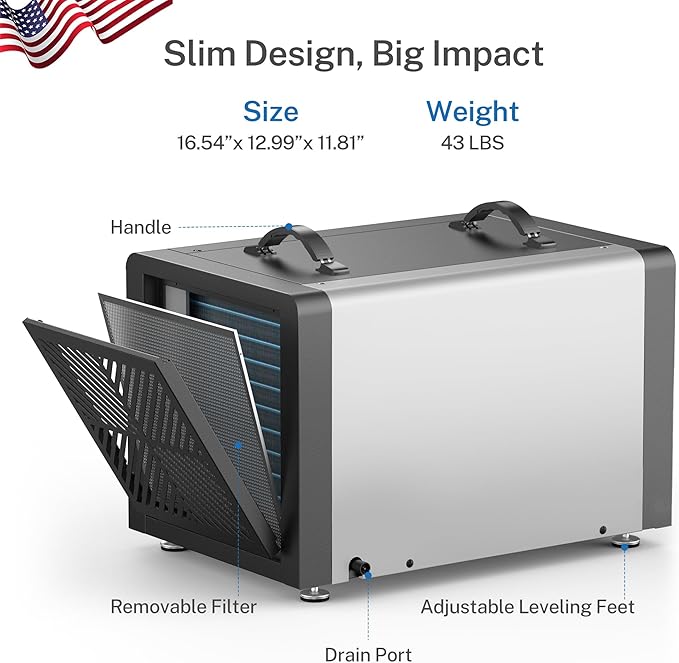 Yaufey 70 Pints Energy Star Commercial Dehumidifier with Pump for 5000 Sq. Ft. Crawl Space, Basement, Industrial, 10-90% RH Humidity Control, 24/7 Continuous Drainage, TUV Certified, 5-Year Coverage