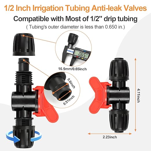12 Pieces 1/2 Inch Drip Irrigation Valve Fittings, 1/2'' Barbed Shut Off Valve for 1/2 Inch Irrigation Tubing (1/2" ID x 0.650" OD) Anti-leak Straight Irrigation Parts for Garden System