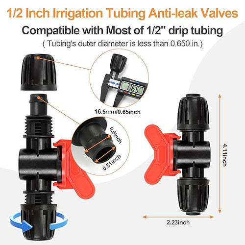12 Pieces 1/2 Inch Drip Irrigation Valve Fittings, 1/2'' Barbed Shut Off Valve for 1/2 Inch Irrigation Tubing (1/2" ID x 0.650" OD) Anti-leak Straight Irrigation Parts for Garden System