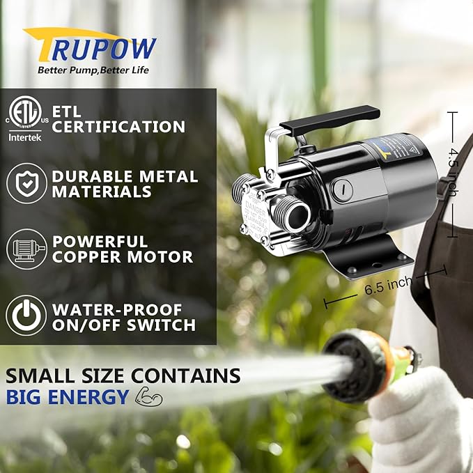 Trupow 1/10HP 330GPH 115-Volt Mini Portable Electric Utility Sump Transfer Water Pump with ON/OFF Switch(Only Pump)