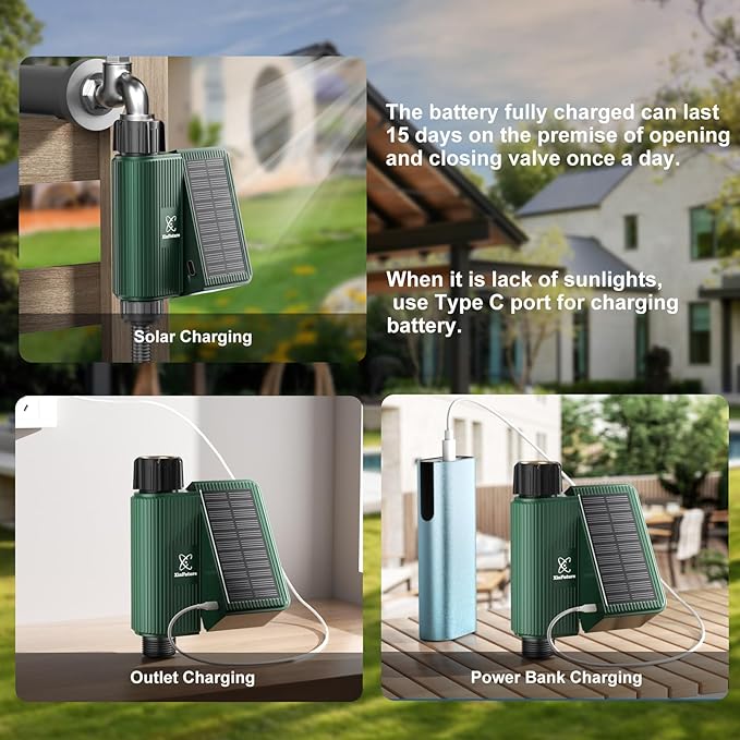 WiFi Solar Sprinkler Timer with Flow Monitor, Water Timer for Garden Hose with Rain Delay, Manual& Automatic Watering System for Garden Hose Faucet, App& Voice Control, Irrigation Controller
