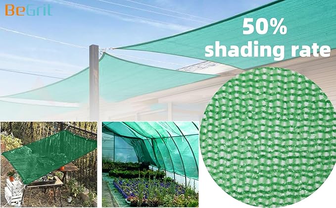 BeGrit Shade Cloth for Garden 50% 6x10ft with Grommets Sunblock Sun Mesh UV Resistant Net for Plants,Greenhouse,Patio,Chicken Coop(Green)