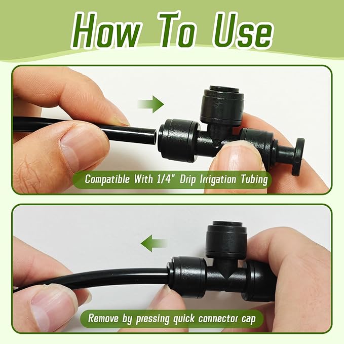 30 Pcs Quick Connect 1/4" Drip Irrigation Tee Fittings, Push-to-Connect Drip Irrigation Tee Connectors for 1/4 Inch Irrigation Tubing with 10Pcs End Plugs,Hose Connectors for Garden Irrigation System
