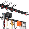 Garage Tool Organizer Wall Mount, Upgraded 48" Heavy Duty Garage Storage Tool Rack, Thickened Metal Wall System with 7 Adjustable Anti-Slip Hooks, 550 lbs Load Capacity, Reinforced Locking, For Garden
