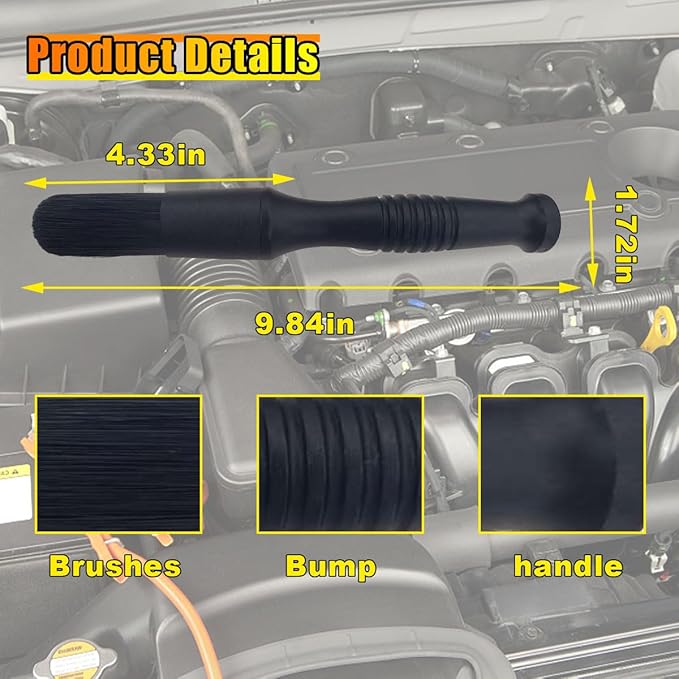 Car Parts Washer Brush, Bullet Head Parts Cleaning Brush for Cleaning Car Interior Exterior, Engine Parts, Wheel Bearing, Boats, Household Grime (Black)