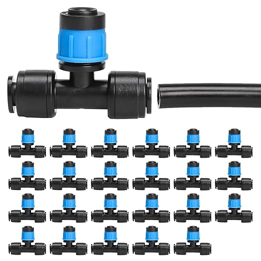 Bonviee 1/4 Inch Push-to-Connect Tee with Vortex Emitters, 24 Pack – Wide Coverage Irrigation for Lawn, Garden, Greenhouse