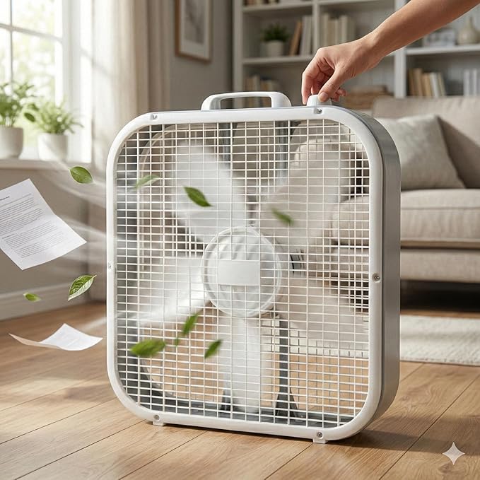 20-Inch Weather-Resistant Box Fan – 3-Speed High Velocity Air Circulator for Window, Greenhouse & Home – Energy Efficient Floor Fan with Carry Handle, White