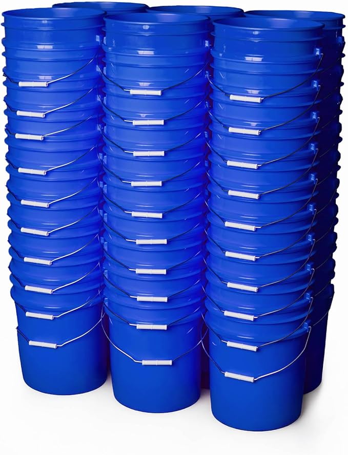 ePackageSupply 5 Gallon Bucket - Food Grade Bucket, Metal Handle Grip, BPA-Free, Heavy-Duty 90 Mil HDPE Plastic Pail, Stackable Utility Container, Made in USA, Lid Not Included, Blue, 60 Packs