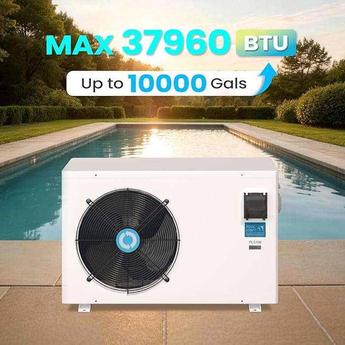 POOLCOMFT Inverter Swimming Pool Heat Pump, Electric Pool Heater for Above Ground and Inground Pool, Smart WiFi Control, Heating and Cooling Pool Heater, 10000 Gallons