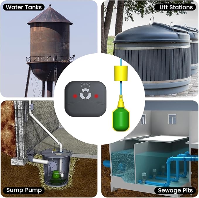 Smart WiFi High/Low Sump Pump Alarm, Float Switch Water Level Detector, Free APP Alerts, 90dB Siren, LED, IP44 Waterproof, Easy-Install, Prevents Water Damage in Basement, Septic Tank, Water Tank