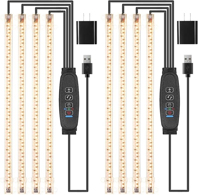 13 Inches Plant Growing Lamp Strips, Full Spectrum LED 3500K Grow Light for Indoor Plants with 3/9/12H Timer and 10 Dimmable Levels for Green House Hydroponics Succulent and Shelf, 4 Head 2 Pack