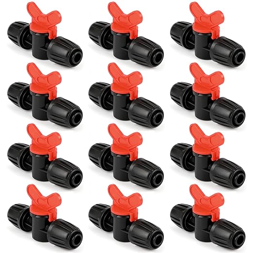 12 Pack 1/2 Inch Drip Irrigation Valve Fittings (1/2" ID x 0.6-0.65" OD), 1/2'' Dripline Barbed Shut Off Valve Connectors with Anti-Drop Lock Nuts for Garden Lawn Irrigation System Connection