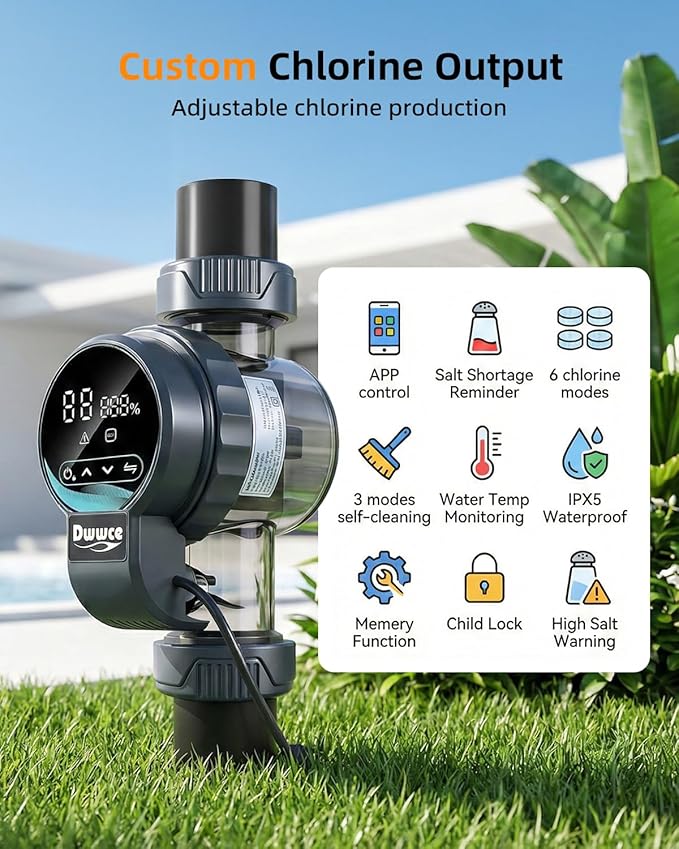 Salt Chlorine Generator Above Ground Pool 27000 Gallons, Saltwater Pool Chlorinator System with WiFi&APP Control,Salt Cell for Inground Pool, USA Titanium Cell