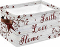 Wooden Grain Storage Bins Cubes Waterproof Cloth Storage Basket, Red Country Texas Star Branches Berry Foldable Storage Bags for Shelf Closet Clothes Storages Organizers with Handles 15x11x9.5 in 1PCS
