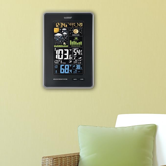 La Crosse Technology 308-1425B-INT Vertical Wireless Color Weather Station with Pressure, Black