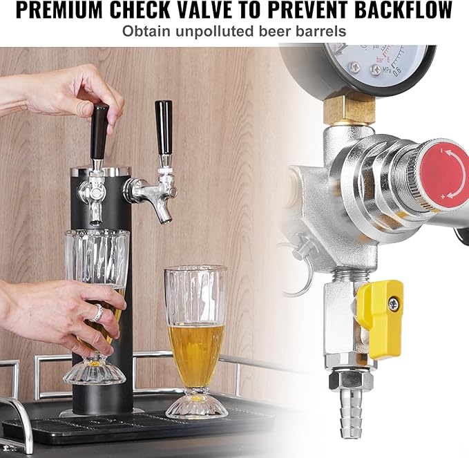 VEVOR Double Gauge Regulator, CO2 Regulator Gauge with 0-60PSI, Heavy Duty CO2 Gauge Gas System, Draft Beer Regulator with Check Valve, Adjustable Pressure Regulator for Draft Beer Homebrew, CGA320
